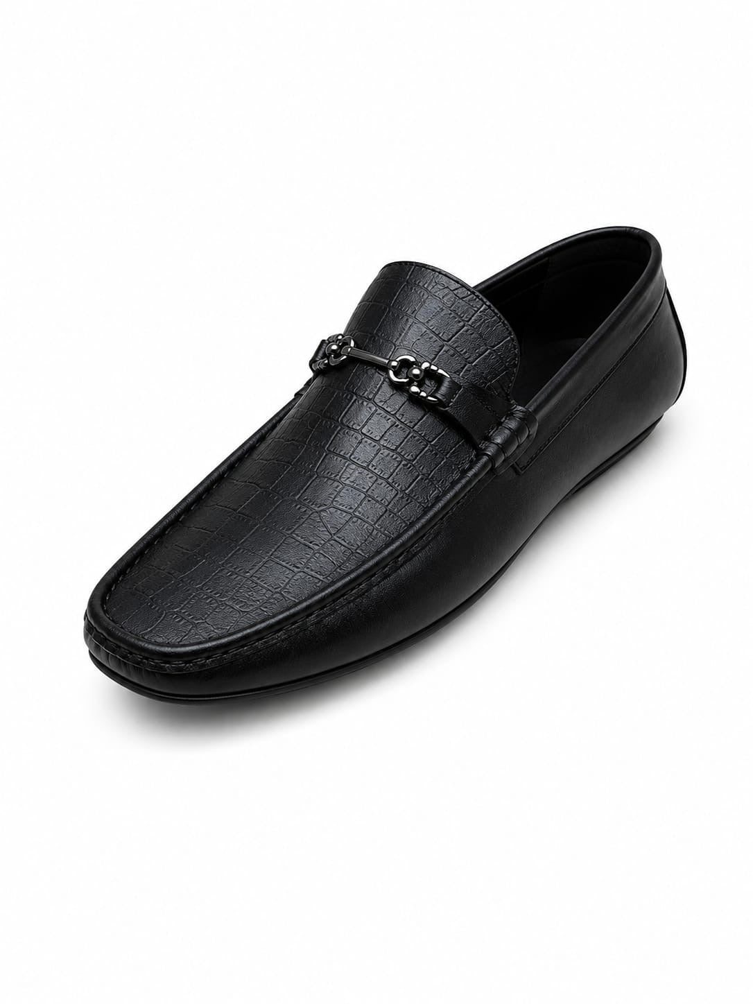 Harland Milano Croc Driver Moccasins – Black Leather
