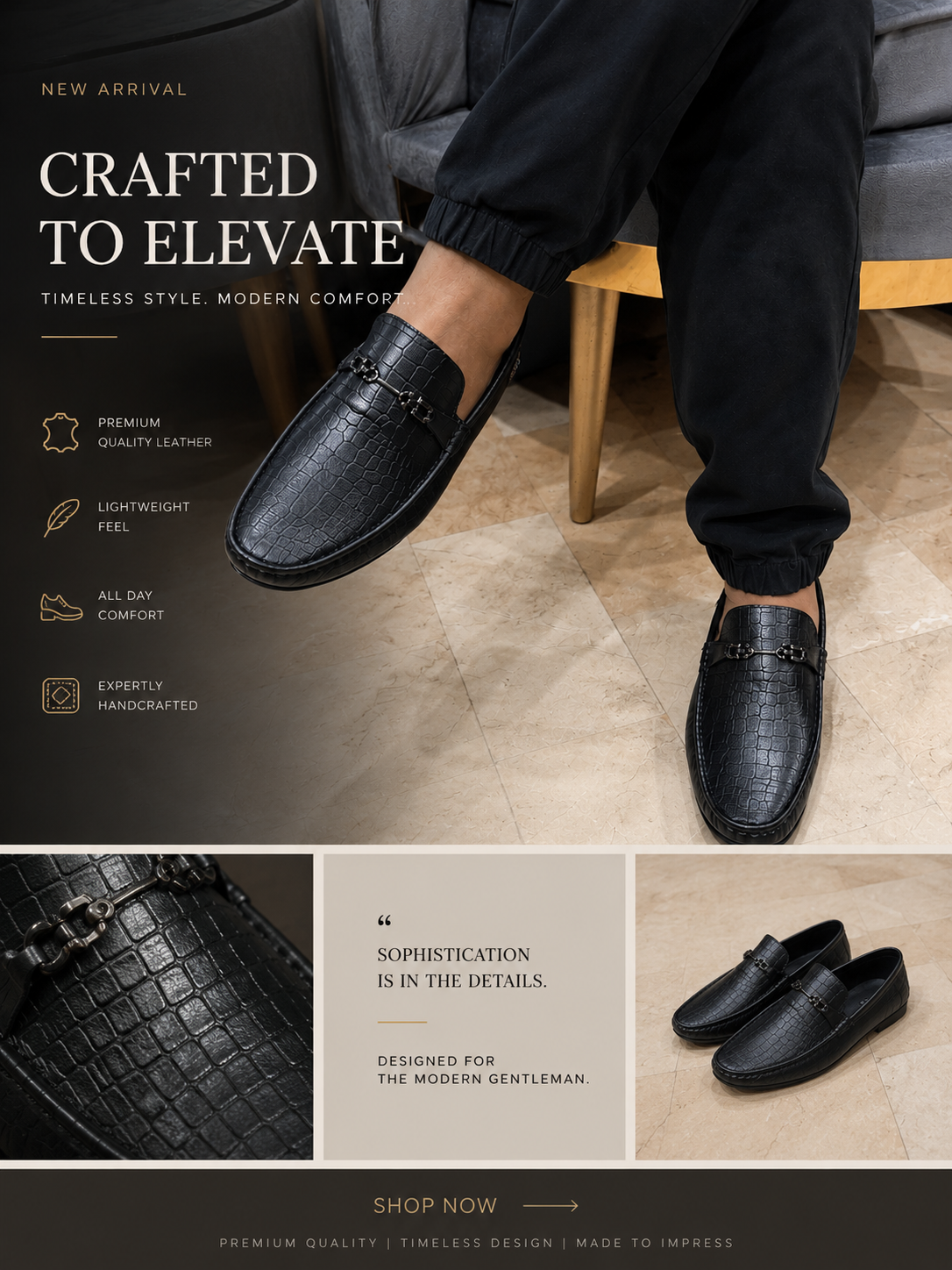Harland Milano Croc Driver Moccasins – Black Leather
